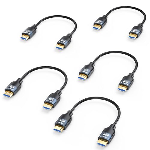 8K HDMI 2.1 Cable 0.5FT（6Inch）5-Pack, Ultra High Speed 48Gbps HDMI Cord, Support HDR10+, eARC, SBTM, QMS, CEC, HDCP 2.3 for TV, Monitor, PC, Laptop, HDMI Switch, HDMI Splitter, KVM, Projector - size: 0.5 FT