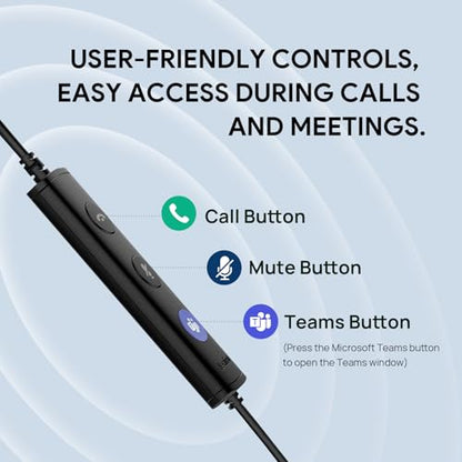 Yealink UH34 Lite Wired Headset,USB-A, Noise Canceling Mic,in-Line Controls | Stereo Headphones,Teams/Zoom Certified, Plug & Play for PC/Laptop/IP Phone, Call Center, Office, Online Meeting, Ultra Light