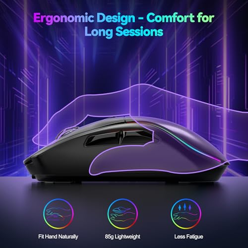 TECKNET Wireless Gaming Mouse,Tri-Mode 24000 DPI Ergonomic Gaming Mouse | 1000Hz Polling Rate,RGB Backlit,6 Programmable Buttons,ergonomic plastic body,fits PC/Laptop/Mac,for gaming and office - color: Black