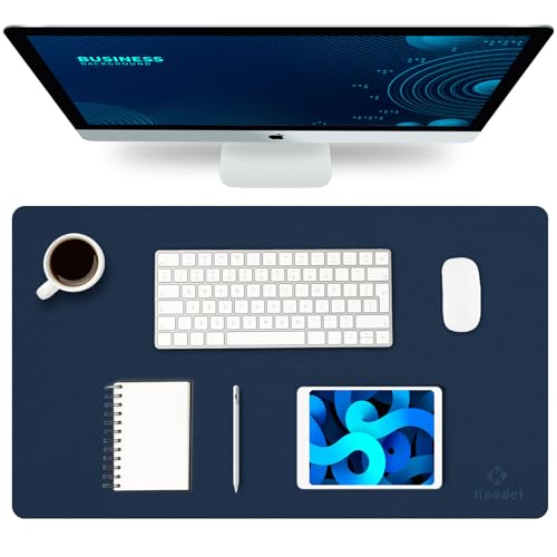 K KNODEL Small Office Leather Desk Mat, Mouse and Keyboard Pad, Computer and Laptop Mat, Desktop Protector and Cover, Writing Pad and Blotter (23.6"x13.8", Dark Blue) - color: Dark Blue, size: 23.6" x 13.8"