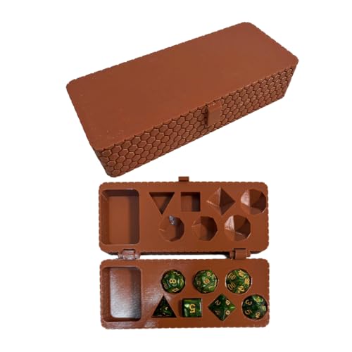 Portable D&D Dice and Miniature Storage Box with Bonus 7-Piece Glitter Green Polyhedral Dice Set - Hinged Lid with Secure Click Clasp (Third-Party RPG Accessory)