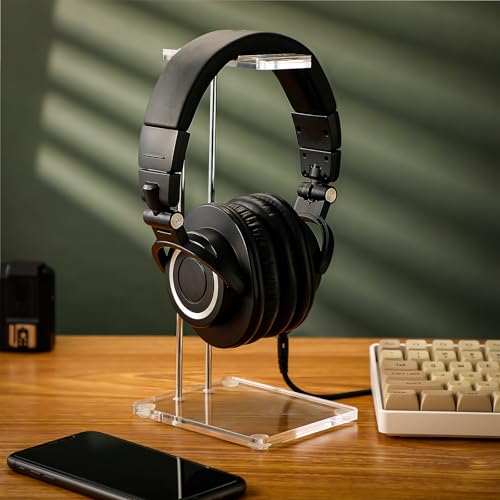 Xuhal Acrylic Headphone Stand Headset Holder for Desk, Clear Acrylic Gaming Headset Stand Universal Headphone Holder for Desktop Display Office Accessories, with Metal Hardware(Rectangle) - style: Rectangle