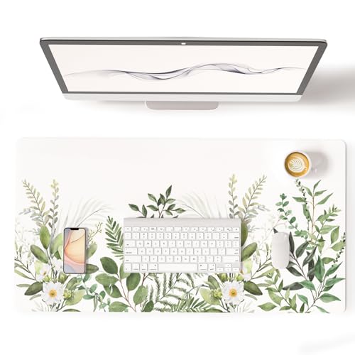 Colorful Star Green Leaves Waterproof Office Desk Mat, 31.5" x 15.7" | Non-Slip Large Computer Gaming Mouse Pad, XXL PC Laptop Protector Pads, PU Leather Desk Writing Pads for Office Home - color: Watercolor Green Leaves, size: 31.5" x 15.7"