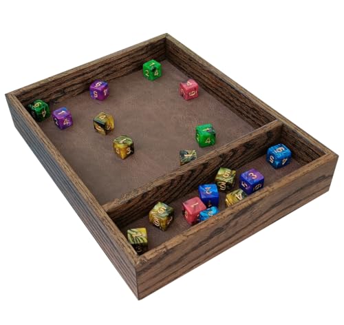 Oak Wooden Dice Tray with Storage Area (Dice Box Gift for Dungeon Master, for Board Games and RPGs) (Brown/Satchel) - color: Brown / Satchel