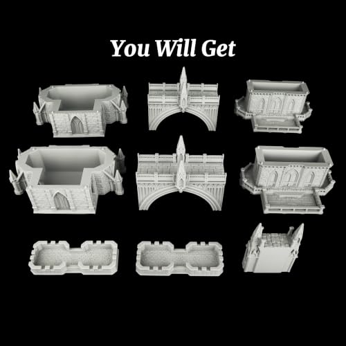 Fantasy Building Modular Castle Bridge Terrain 25mm for Tabletop Games | 1:64 Scale Large Modular Castle Bridge with Towers, Multi-Part Design, Easy Press-Fit Assembly for RPG Campaigns, Wargames