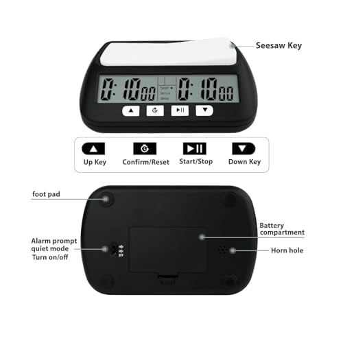 Digital Chess Clock, Professional Electronic Chess Timer with Alarm, Multifunction Portable Chess Clock with Countdown, Bonus, Delay Features, for International Chess Chinese Chess Board Go Game