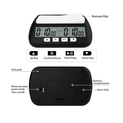 Digital Chess Clock, Professional Electronic Chess Timer with Alarm, Multifunction Portable Chess Clock with Countdown, Bonus, Delay Features, for International Chess Chinese Chess Board Go Game