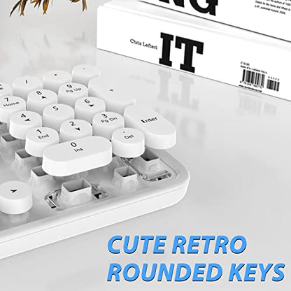 Wireless Keyboard Mouse Combo, 104 Keys Cute Colorful Keyboard with Number Pad & Mouse for Windows, Computer, PC, Notebook, Laptop (White) - color: white