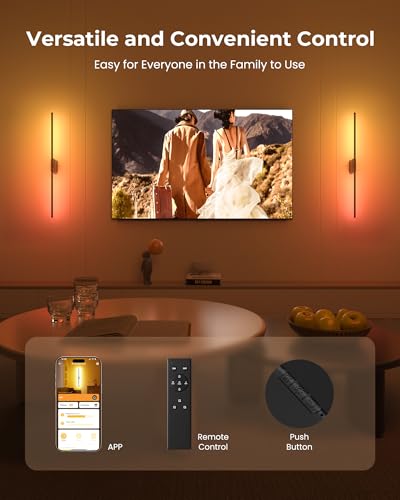 40 Inch Battery Operated Wall Sconces Set of 2, 12000mAh Rechargeable Smart Wall Lights with APP Control & Remote, Color Changing, Music Sync, Scene Modes, Wireless Wall Lamps for Living Room, Bedroom