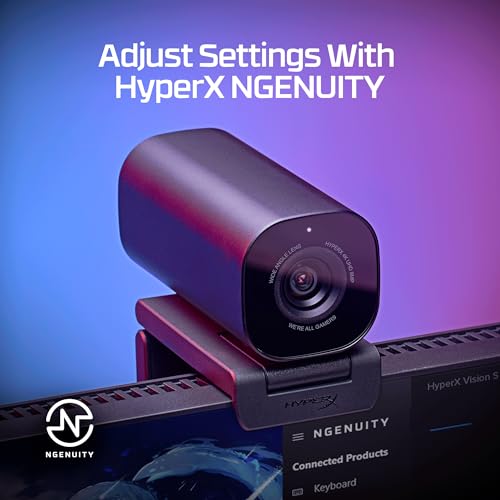 HyperX Vision S – Webcam, 4K Video Recording @ 30fps, 90° Field-of-View, Responsive Autofocus, Hyperflex Cable, Aluminum Body, Plug and Play, Sony Starvis 8MP Sensor, 5G2P Lens, USB-C – Black
