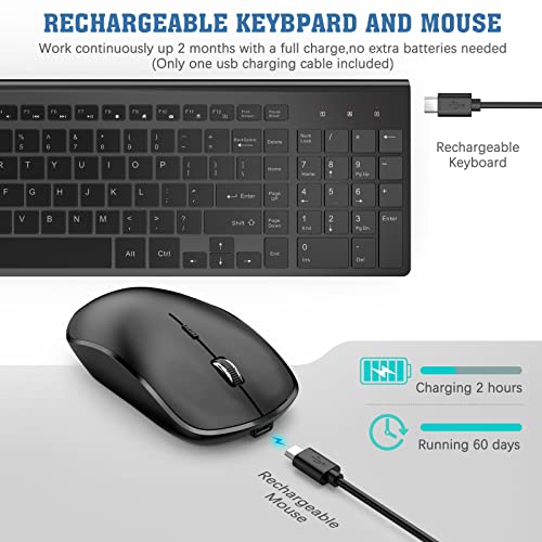 Rechargeable Wireless Keyboard and Mouse Combo- J JOYACCESS 2.4G Compact Quiet Slim Wireless Keyboard Mouse Combo for Laptop,PC,Desktop,Computer,Windows- Black - color: Black