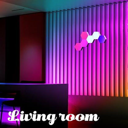 ODISTAR Remote Control Hexagon Wall Light,Smart Wall-Mounted Touch-Sensitive DIY Geometric Modular Assembled RGB led Colorful Light with USB-Power,Used in Bedroom (10-Pack) - color: 10-Pack Remote Control