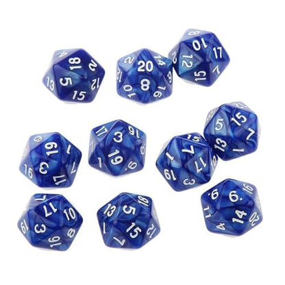 10PCS Polyhedral Dice - D20, 20mm Acrylic, 20 Sided Dice for RPG, MTG, DND, Table Games (Blue) - color: Blue