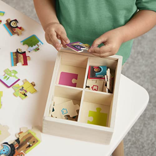 B. toys Wooden Puzzle Set, Pack o' Puzzles Trucks, 4 x 12 Pieces, Wood Toys | 4 truck-themed wooden with storage box, color-coded backs, easy-hold pieces, 48 puzzle pieces, Trucks, Wood Toys, 3+ Years - style: Trucks