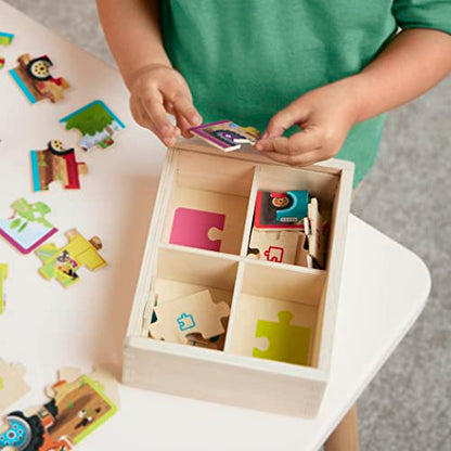 B. toys Wooden Puzzle Set, Pack o' Puzzles Trucks, 4 x 12 Pieces, Wood Toys | 4 truck-themed wooden with storage box, color-coded backs, easy-hold pieces, 48 puzzle pieces, Trucks, Wood Toys, 3+ Years - style: Trucks