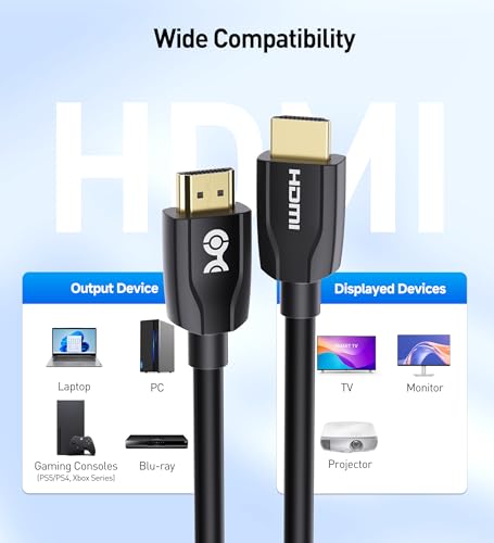 Cable Matters [Premium Certified] 4K HDMI Cable, 10ft, Black | 4K@60Hz, HDR10, 18Gbps, HDMI 2.0b, RGB 4:4:4, EMI Tested, 5.1/7.1 Audio, Gold-Plated Connectors, Foil Braid Shielding - size: 10 ft