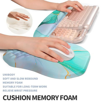 2-in-1 Ergonomic Set, Wave Keyboard Wrist Rest and Massage Slope Mouse Pad Wrist Support, Rebound Memory Foam for Relieve Carpal Tunnel Syndrome and Wrist Pain (Green Gold Marble) - color: Green Gold Marble