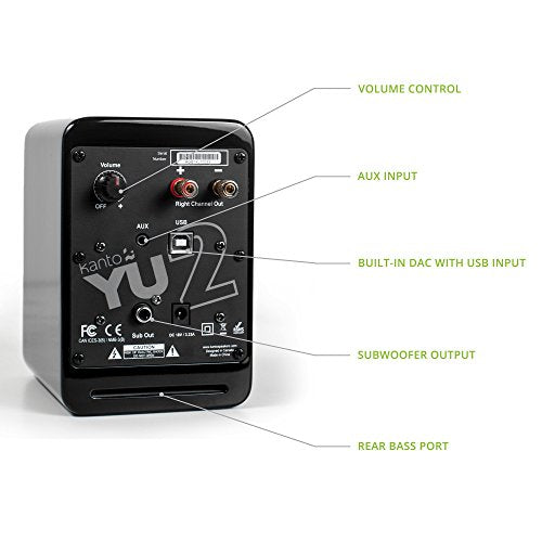 Kanto YU2 Powered Desktop Speakers - 3" Composite Driver, 3/4" Silk Dome Tweeter, Built-in USB DAC - Gloss Black (Renewed)