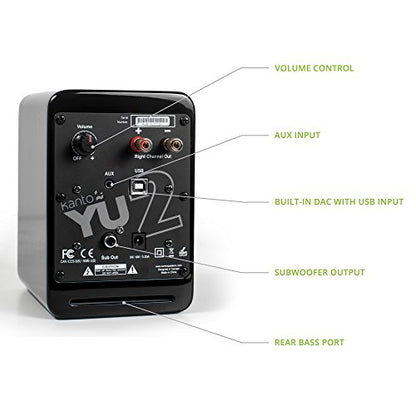 Kanto YU2 Powered Desktop Speakers - 3" Composite Driver, 3/4" Silk Dome Tweeter, Built-in USB DAC - Gloss Black (Renewed)