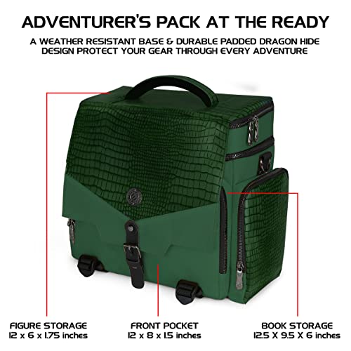 ENHANCE Collector's Edition RPG Adventurer's DnD Bag - Dragon Hide Exterior Travel RPG Bag with Tabletop Miniatures Storage Vault, Mat Holder, DnD Dice & Token Pockets, Fits 4-8 Books (Dragon Green) - color: Green Dragon