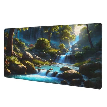 XXL Gaming Mouse Pad 35.4x15.7 inch, Waterfall Rock Landscape Theme Desk Mat,Large Nature Forest Stream Scene Mousepad (Waterfall Stream) - color: Waterfall stream