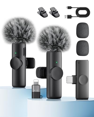 Wireless Microphone for iPhone iPad and Android Phone, 2 Pack Wireless Lavalier Lapel Mic with Noise Reduction, Plug and Play Mini Microphone for Video Recording Interview Podcast YouTube TikTok Vlog - color: Black, size: Without Case