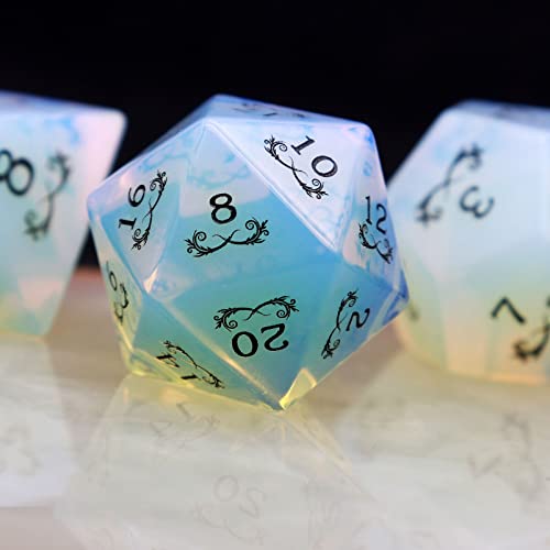 Haxtec Gemstone Dice Opal DND Dice Set with Dice Case Opalite D&D Compatible with Dungeons and Dragons Dice TTRPG DND Master Gift - color: White Black Gold