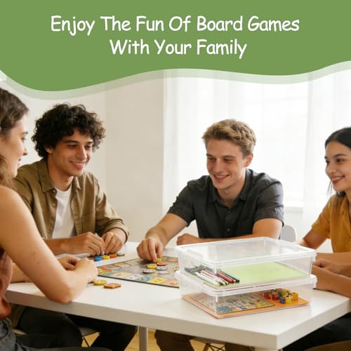 4 Pack Board Game Storage, Large Plastic Storage Bins with Latching Lid (14x13.5x3.15 in), Stackable Paper Storage Box for 12x12 Paper, Board Game, Art Supply, Puzzle, Documents