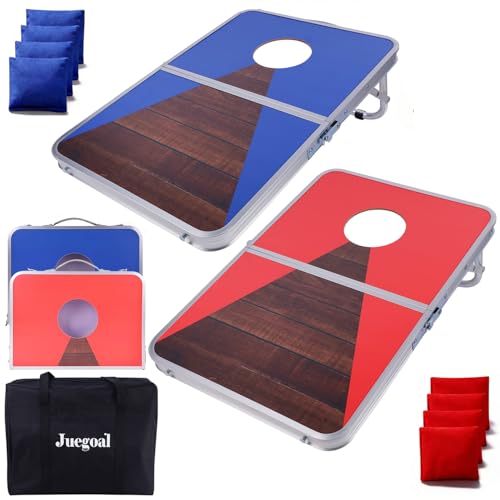 Juegoal Portable Cornhole Board Set for Kids Teens & Adults, 24x16 Inch Foldable Corn Hole Games with Bean Bags & Carry Bag, Lightweight Aluminum Alloy Travel Size Cornhole Set for Outdoor Games Beach