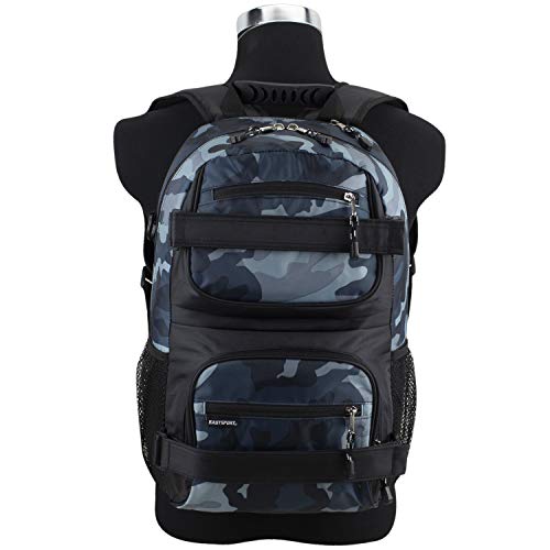 Eastsport Travel Skateboard Backpack Double Strap Laptop Bag Multi-Sport Design for Men and Women, Camo Black - color: Midnight Camo/Black