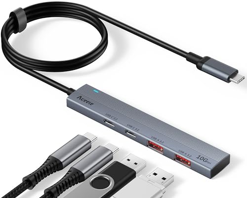 Aceele 10Gbps USB C Hub, 4 Ports USB 3.2 HUB with 2 USB-C 3.2 and 2 USB-A 3.2 Ports, 3.3ft USB Port Extender Splitter, USBC to USB A Hub Multiport Adapter for Laptop, MacBook Pro, iPad, iMac - style: 100cm (2A+2C)