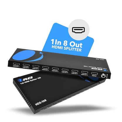 OREI UltraHD 1 in 8 Out HDMI Splitter 4K@60Hz 4:4:4 - HDMI 2.0 and HDCP 2.2 compliant with 3D support and EDID control - size: 4K Splitters 1x8