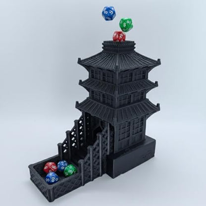 Temple Dice Dice Tower Dungeons and Dragons RPG Tabletop Roleplaying Game Jail DND (Random 7PCS D20 Dice Set Included) (Black) - color: Black