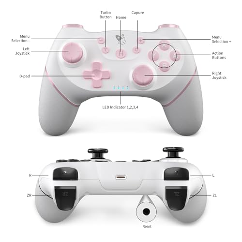 AceGamer Wireless Pro Controller for Nintendo Switch/Lite/OLED/Switch 2/PC, 2 pack, Hall Effect Joystick for Switch 2 Pro Controller with Wake-Up/Dual Vibration/Turbo/Ergonomic ! (White and Pink) - color: White and Pink