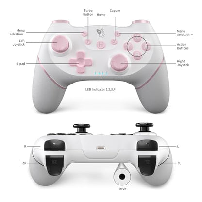 AceGamer Wireless Pro Controller for Nintendo Switch/Lite/OLED/Switch 2/PC, 2 pack, Hall Effect Joystick for Switch 2 Pro Controller with Wake-Up/Dual Vibration/Turbo/Ergonomic ! (White and Pink) - color: White and Pink