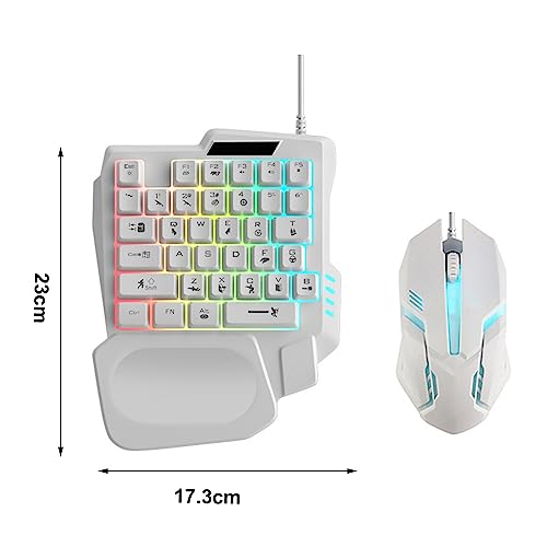 One Handed Gaming Keyboard RGB Backlit and Mouse 35 Keys Ergonomic Mini Keyboard with Wrist Rest USB Interface Mini Game Controller for Gamer White