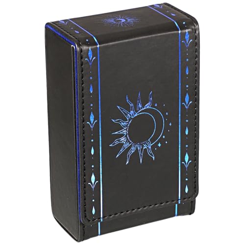JUXYES PU Leather Tarot Card Protective Case, Sun Moon Pattern Design Tarot Deck Storage Pouch, Tarot Card Holder Tarot Pouch Bag for Playing Cards and Standard Size Tarot Cards Tarot Deck - color: Black/Blue