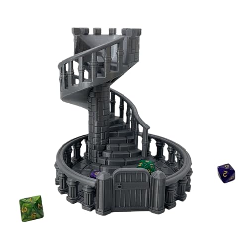 Dice Spiral Dark Castle Dice Tower Dungeons and Dragons RPG Tabletop Roleplaying Game Jail D&D (Random 7PCS D20 Dice Set Included) Silver - color: Silver