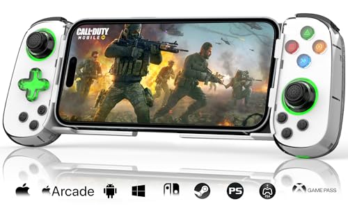Phone Game Controller for iPhone 17/Android/PC/Switch, Play COD, Genshin,Support Streaming on PS5/Xbox/PC Console, Cloud Gaming Wireless Gamepad Joystick, Turbo/6-Axis Gyro/Dual Motor, Green Light, White - color: White, size: D7-Green Light Version