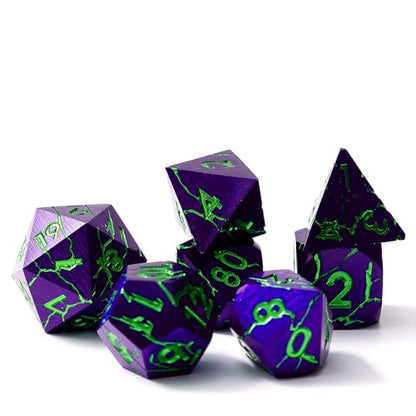 Metal Dice for DND - Ancient Cracked Pharaoh Ruins – Purple Green Cracks | Beautiful 7pc Polyhedral Dice Set, Smooth Rolling, Role Playing Games (RPG), Compatible with D&D, for Dungeons and Dragons - color: Purple With Green Cracks