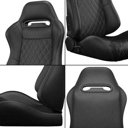 2 Pcs Adjustable Universal Racing Seats with Double Sliders, Reclinable Bucket Seats, 1 Pair of Sport Seats for Vehicles (Black D) - color: Black D