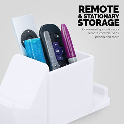 Desk Organizer with Game Controller Holder, Tablet Stand for iPads/iPhones, TV Remote & Pen Storage, Reduce Desktop Clutter, Have All Your Side Table Items in One Space (White) - color: Controller & Tablet White