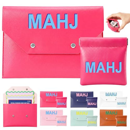 2 Pcs Leather Mahjong Card Bag Clutch Pouch Holder with PU Squeeze Dice Bag Mahjong Accessories Protector Cover Case for MAHJ Lover Playing Game Night(Hot Pink) - color: Hot Pink