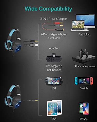 Gaming Headset, Giaride Gaming Headphones Surround Stereo with Mic Soft Memory Earmuffs Noise Cancelling LED Lights Volume Control for PS4 Xbox One, PC, Mac, Smartphones, Nintendo Switch Games
