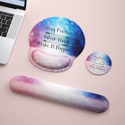 Mouse Pad with Keyboard Wrist Rest,Ergonomic Mouse Pad Wrist Support PU Base with Coaster,Mousepad with Nonslip Base for Computer Laptop Keyboard Home&Office - color: C-Glitter Pink Blue