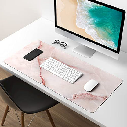 Extended Gaming Mouse Pad, XXL Large Mouse Mat 30 x 14 Inch, Big Computer Keyboard Mousepad, Waterproof Desk Pad with Stitched Edges and Non-Slip Base for Office Gaming, Light Pink Marble - color: Light Pink Marble