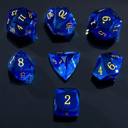 Resin DND Dice Set, 7 Pieces Handmade Sharp Edge Polyhedral Dice for Role Playing Game, Dice Accessory for D&D RPG Players and Starters d4 d6 d8 d10 d12 d20 with Gift Box (Blue) - color: Blue