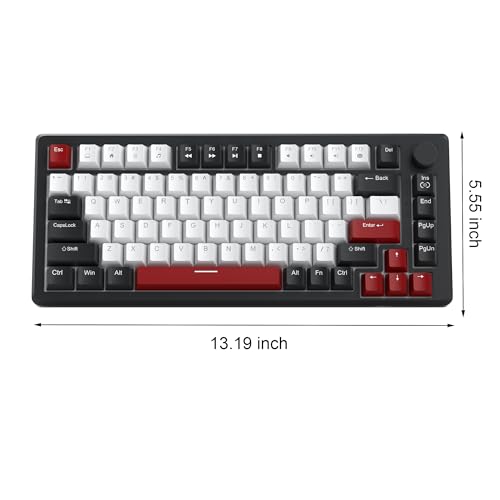 MageGee 75% Mechanical Gaming Keyboard, Compact Blue Backlit Wired Gaming Keyboards with Red Switches, EVA Foam, Knob Control, STAR75 Portable NKRO PC Gaming Keyboard - Black & White - color: Black & White - Red Switch