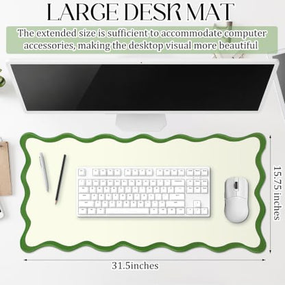 Hahafelt Scalloped Desk Mat Large Desk Pad Cute Coquette Table Mat Back to School Preppy Table Make up Pad Nonslip Graduation Gift with Stitching Waterproof Gaming(Green,23.6 x 13.8 Inches) - color: Green, size: 23.6L x 13.8W inches
