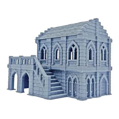 Medieval Miniature Building Terrain 14.9x11x11.7cm, Tabletop Gaming Diorama, PP Plastic Gray Model for RPG Wargame Scenery, Gifts for Collectors Hobbyists